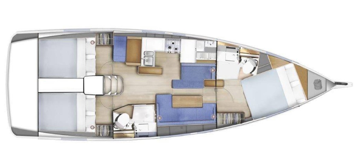 Panoramic 3D layout of a luxury sailing boat in Greece